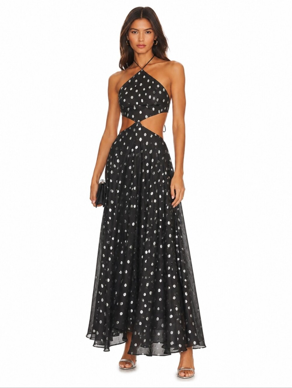 Delfi Collective Bella Polkadot Cutout Maxi Dress Gown Size XS